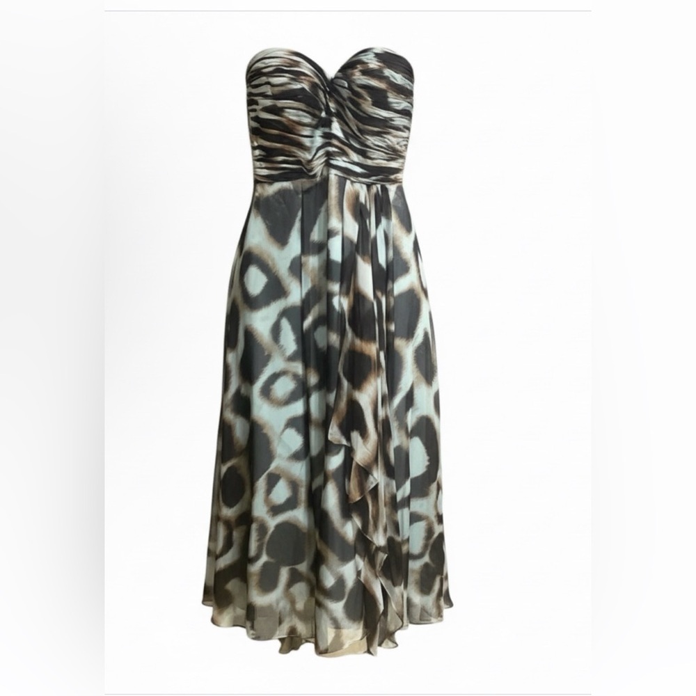 NWOT Y2K Jovani Strapless Animal Print Chiffon Evening Gown Size 14